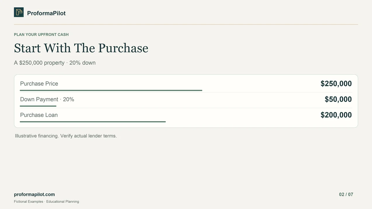 Start With The Purchase: A $250,000 property · 20% down