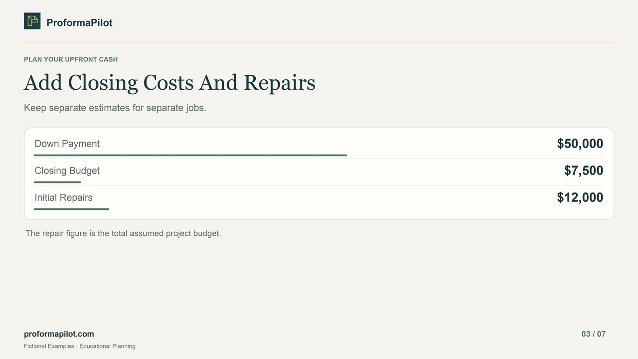 Add Closing Costs And Repairs: Keep separate estimates for separate jobs.