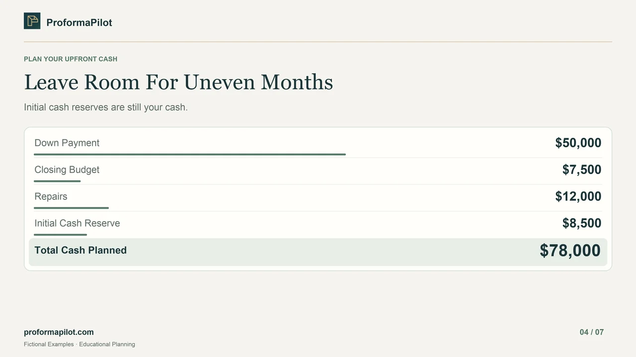 Leave Room For Uneven Months: Initial cash reserves are still your cash.