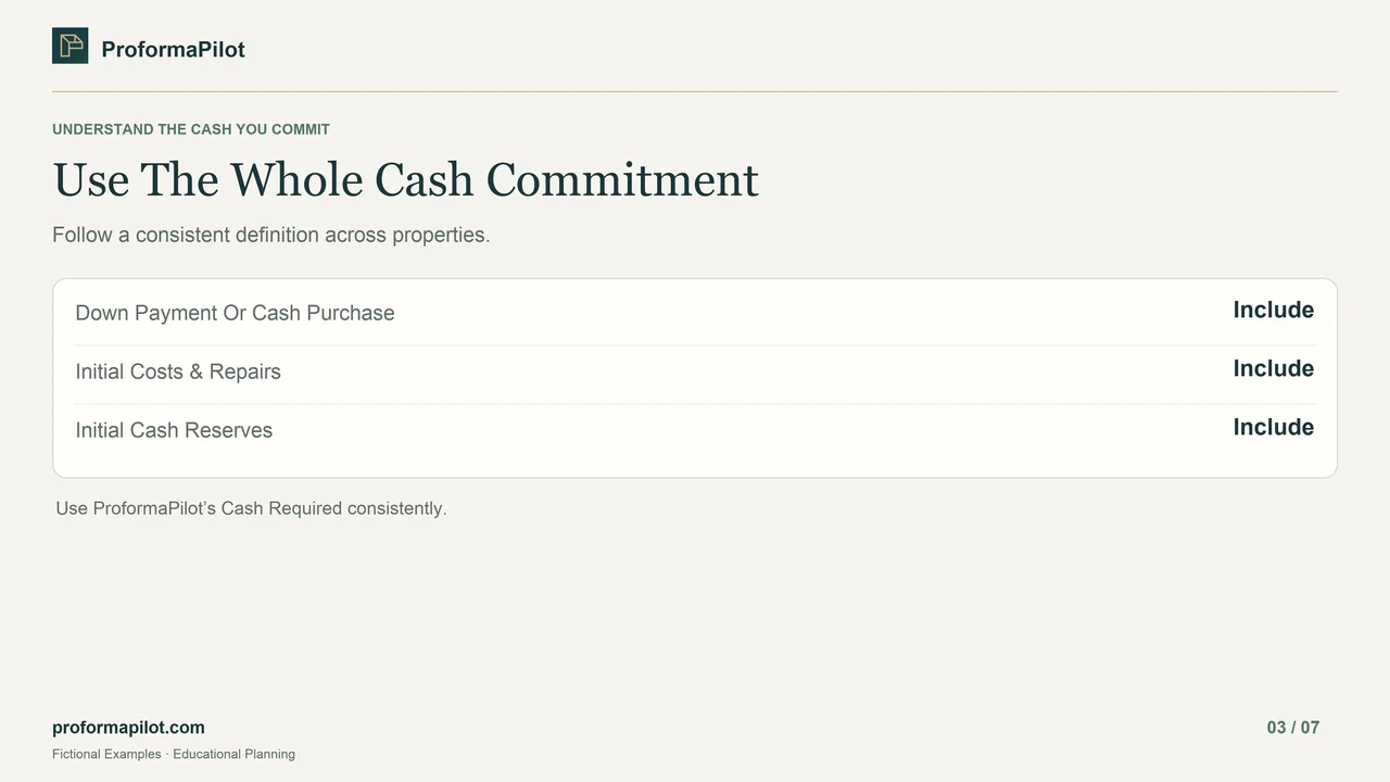 Use The Whole Cash Commitment: Follow a consistent definition across properties.