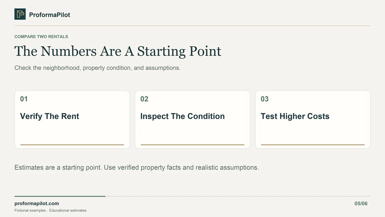 The Numbers Are A Starting Point: Check the neighborhood, property condition, and assumptions.