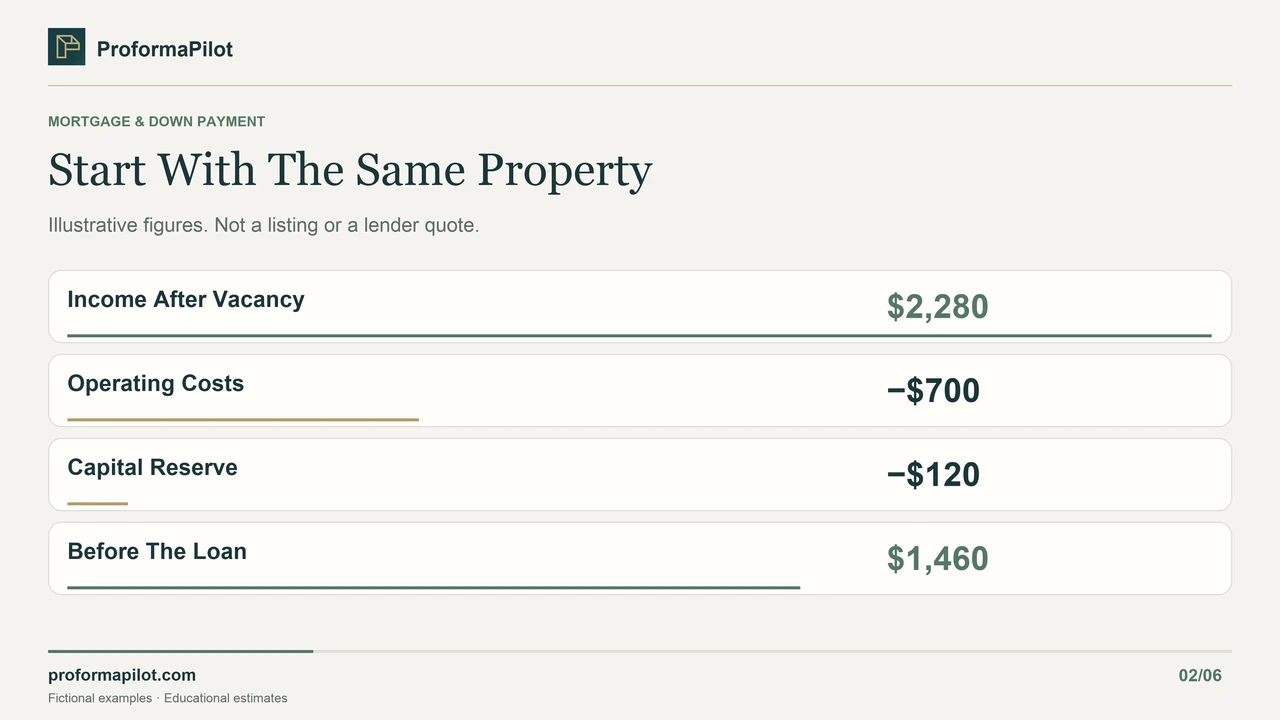 Start With The Same Property: Illustrative figures. Not a listing or a lender quote.