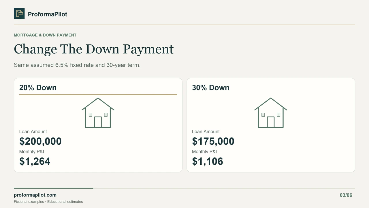 Change The Down Payment: Same assumed 6.5% fixed rate and 30-year term.