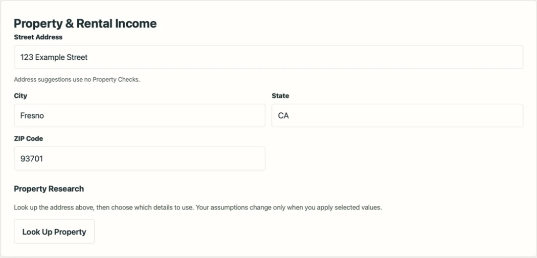 Enter and verify property address details