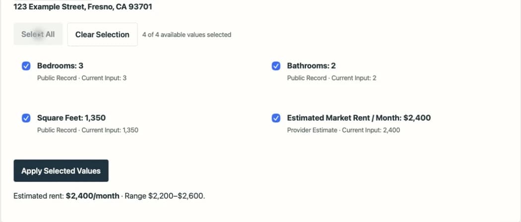 Select researched values and choose Apply Selected Values