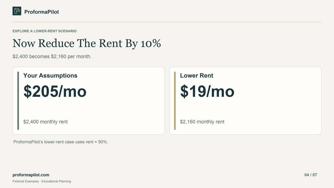 Now Reduce The Rent By 10%: $2,400 becomes $2,160 per month.