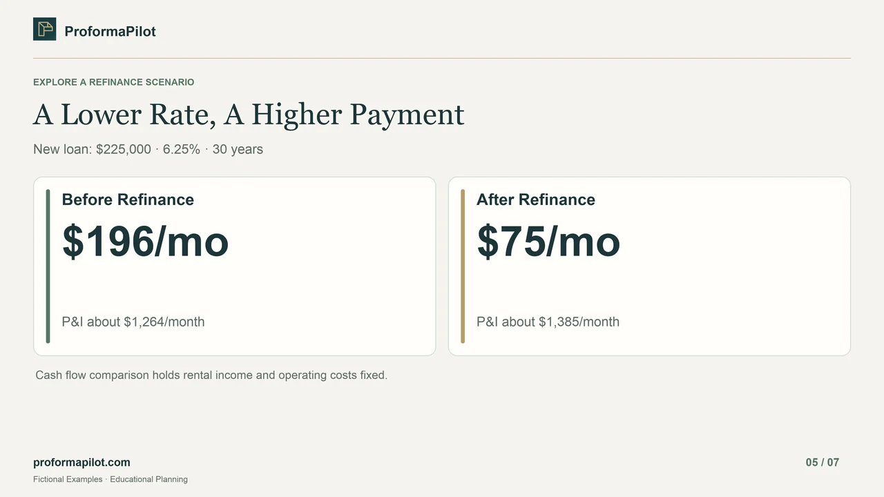 A Lower Rate, A Higher Payment: New loan: $225,000 · 6.25% · 30 years